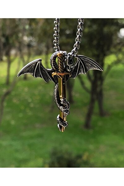 Viking شخصيات نورديك وتصميم التنين - قلادة من الفولاذ المقاوم للصدأ 316L غير قابلة للتشويه، حجم صغير