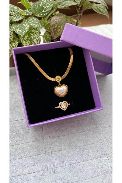 Sepetten Eve Çelik Sedef Kalpli Kolye Ciddi Ilişki Yüzüğü 'm Yüzük Set