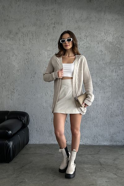 nosia fashion Πλεκτή ζακέτα με πλεκτά μαλλιά