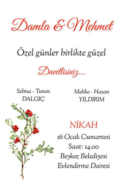 Belinay Bulutay Düğün Davetiyesi 120 01 (1000 Adet)