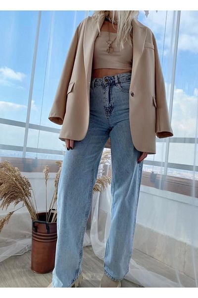 Trn JNS Pantaloni de blugi din denim pentru femei Anna Ice Snow Wash cu talie foarte înaltă