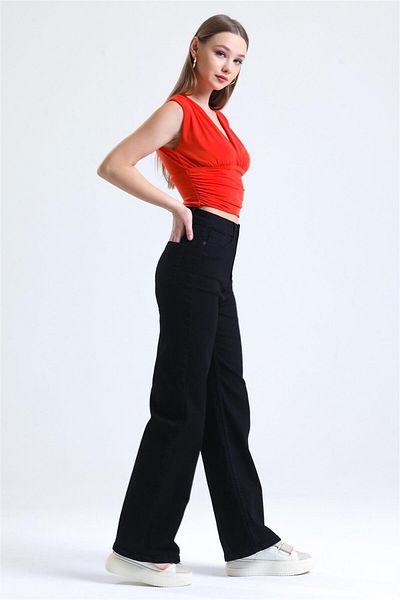 Trn JNS Violet Super High A.c.a.i.p S.o.l.m.a.z Μαύρο Casual Jeans Palazzo Παντελόνι