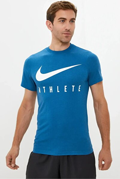 Nike Dri-Fit Training Swoosh Standard-Fit Men's Blue T-Shirt