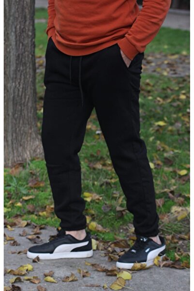 FİTGO Pantaloni de sport negri cu picior din cauciuc pentru bărbați