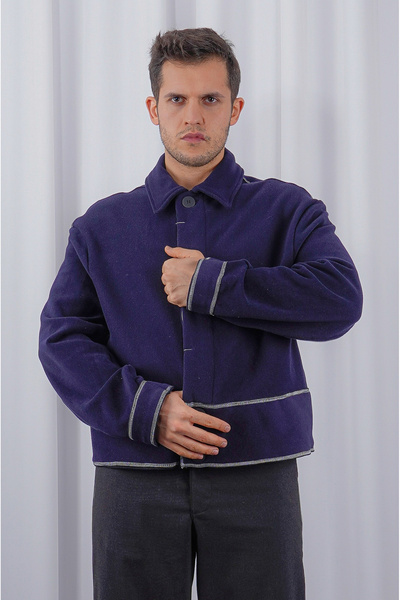 LoFiBuy Unisex Oversize Arka Fermuar Detaylı Kısa Kaşe Ceket – Pocket