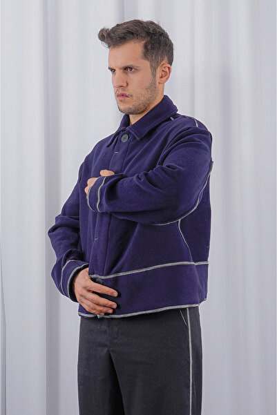 LoFiBuy Unisex Oversize Arka Fermuar Detaylı Kısa Kaşe Ceket – Pocket