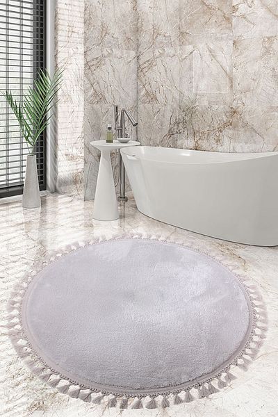 Bonny Home Χαλαρώστε γκρι στρογγυλό 100x100 cm Pompom με κρόσσια αντιολισθητική βάση που πλένεται στο πλυντήριο