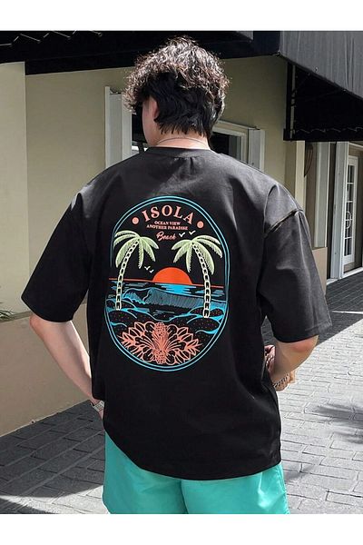 MOONBULL تي شيرت رجالي كبير الحجم مطبوع عليه ظهر ISOLA
