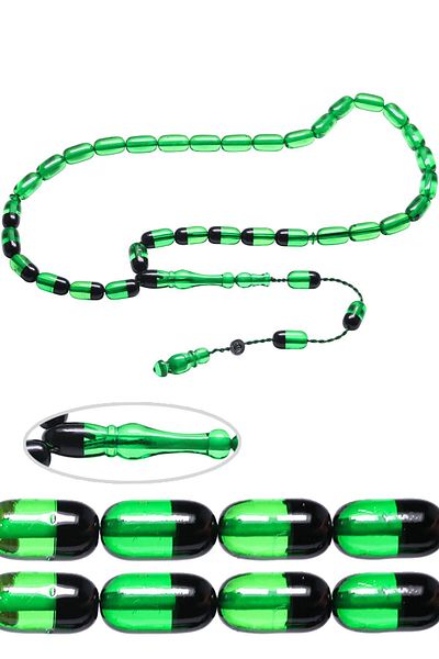Tesbih Atölyesi Certified Signed Green Black Fire Amber Prayer Beads