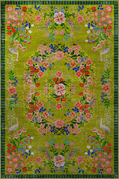 Rugs Modern Halı Floral Mira Yeşil Tema Çok Renkli Çiçek Desenli Renkli Dokuma Taban Halı Mira 2921