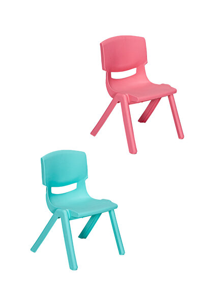 MOBETTO 2 Adet Kreş Anaokulu Çocuk Sandalyesi Sert Plastik- Turkuaz/Pembe