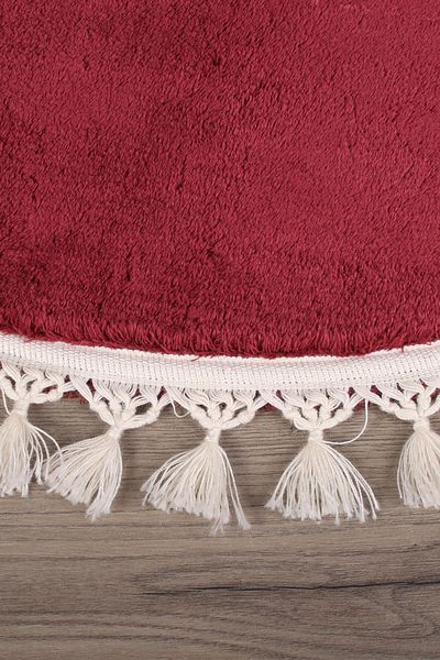 Bonny Home Χαλάκι μπάνιου Relax Plum Στρογγυλό 120x120 cm με κρόσσια Pompom που πλένεται στο πλυντήριο με αντιολισθητική βάση