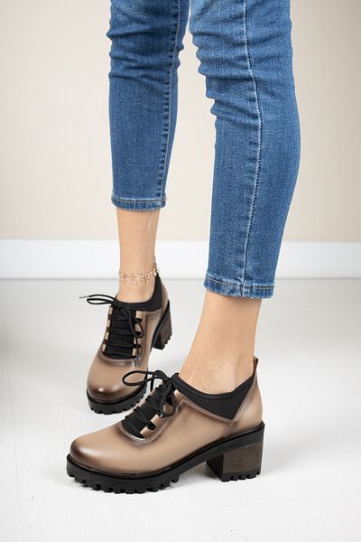 Moda Değirmeni Дамски еластични обувки с връзки от кожа на норка Bg1045-115-0004