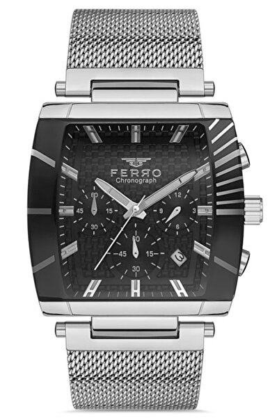 FERRO Erkek Kol Saati Çelik Kasa Çelik Hasır Kordon Kare Model Göstergeler Aktif Çalışır