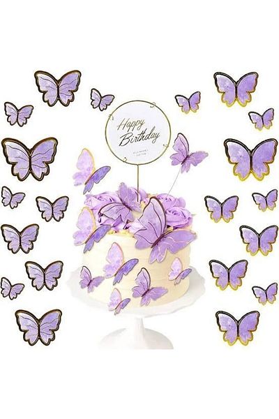 Parti Durağı Purple Butterfly Decorated Cake Top
