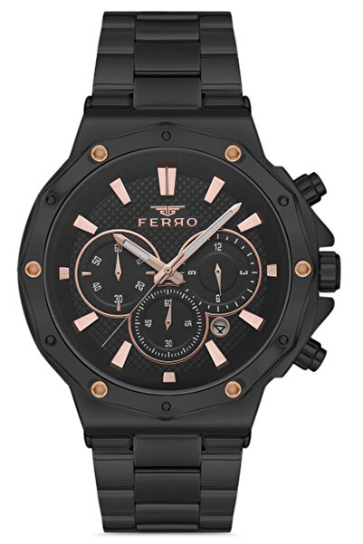 FERRO Men's Premium Wristwatch Steel Case Steel Cord Waterproof Gauges Active