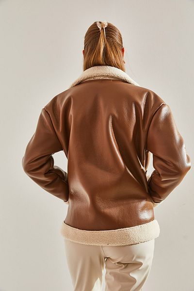 Bianco Lucci Γυναικείο Δερμάτινο Δερμάτινο Παλτό Biker Laminated Lamined 2341