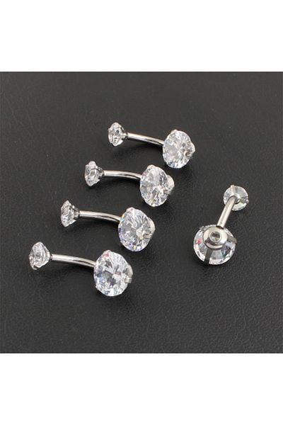 Öte Beri Öteberi 316l Surgical Steel Stainless Tarnish Anti Allergic Double Zircon Stone Navel Piercing