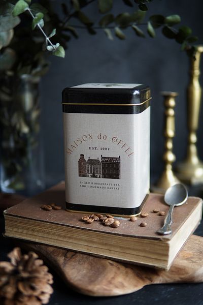 EVLE Er022-7f Azura Coffee Patterned Square Metal Storage Container 11x11 Cm