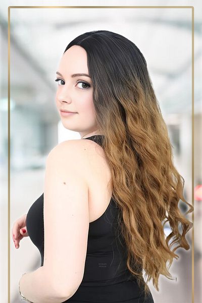 KONAK PERUK Long Fiber Synthetic Wig - Water Wave, No Rivet, Black / Caramel Ombrel