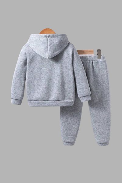 CASUALSTYLE Unisex Kids Gray Hooded Sweatshirt and Sweatpants Set Car Printed