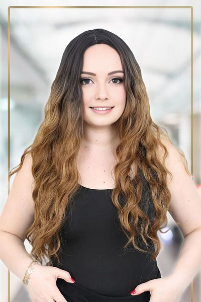 KONAK PERUK Long Fiber Synthetic Wig - Water Wave, No Rivet, Black / Caramel Ombrel