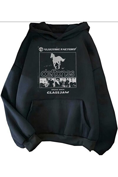 NZN COLLECTION سويت شيرت بقلنسوة مطبوع عليه Deftones كبير الحجم للنساء والرجا...