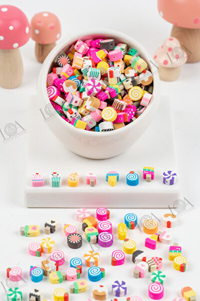 LANDOFACCESSORY POLİMER FİMO BONCUK - ŞEKER DESENLİ - TAKI AKSESUARI - 10 ADET