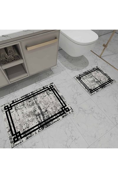 Hayal Dekoratif Λευκό Χρώμα Μαύρο Πλαισιωμένο Ψηφιακό Τυπωμένο Σετ Μοκέτα Μπάνιου 2 τεμαχίων 40x60cm 60x90cm