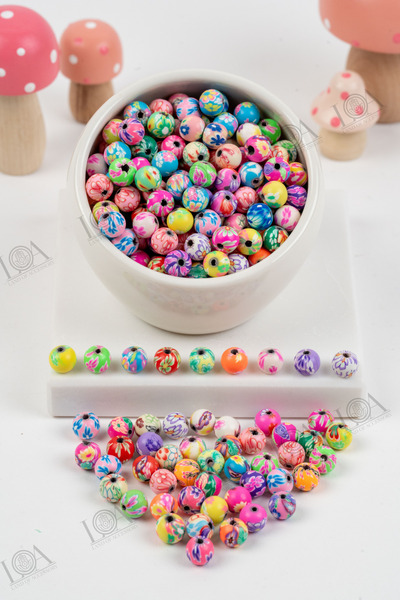 LANDOFACCESSORY POLİMER FİMO BONCUK - YUVARLAK ÇİÇEK DESENLİ - TAKI AKSESUARI...