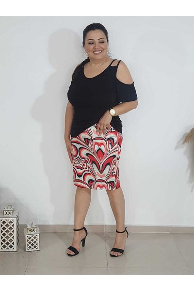 BİrHoşButik LARGE SIZE FULLY LICRATED MINI COLOR-PATTERNED WAIST RUBBER SEASONAL INNENCE SHAVELESS SCUBA FABRIC SKIRT