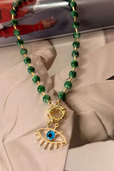 Trendy Butik قلادة العين الخرز الأخضر