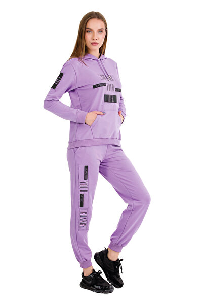 quilling طقم بدلة رياضية نسائية بأكمام طويلة وغطاء للرأس 22068 لون أرجواني