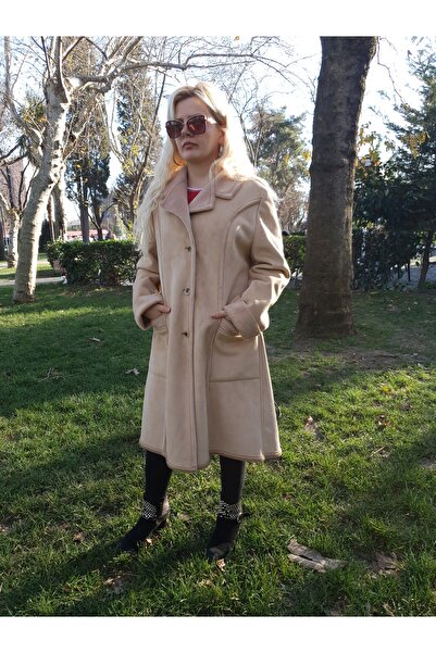 for example Osmanlı Hanedan Modası Çok Yüksek Kalitede Krem Renk Kürklü Nubuk Deri Kadın Palto