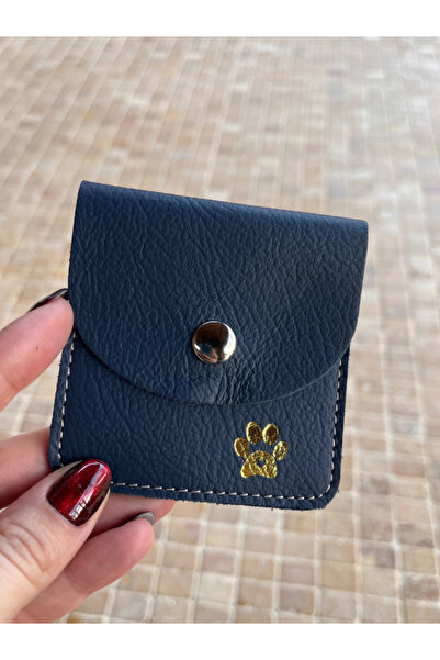 Pinkylola Square Model with Paw Detail Matte Dark Blue Genuine Leather Mini C...