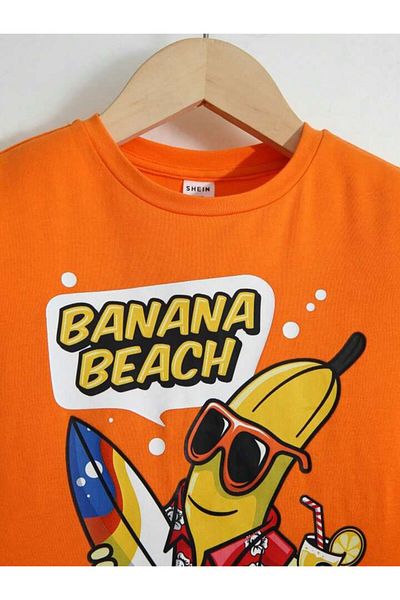 AMMA Kids Orange Banana Printed T-shirt Shorts Top and Bottom Set