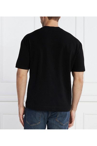 Emporio Armani Tricou negru cu gât rotund pentru bărbați, bumbac, cu logo-ul mărcii 3D1TC8 1JTKZ-0999