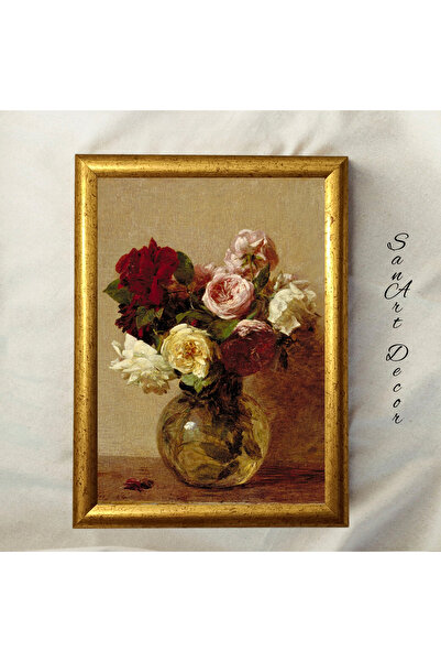 Sanart Vintage ζωγραφική με κορνίζα, ελαιογραφία, ζωγραφική με κορνίζα, καλλιτεχνική διακόσμηση, ρετρό ζωγραφική λουλουδιών