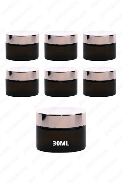 parlakcam 30ml amber cream jar glass cream box with shiny silver color protection lid 30cc glass jar (6 pcs)