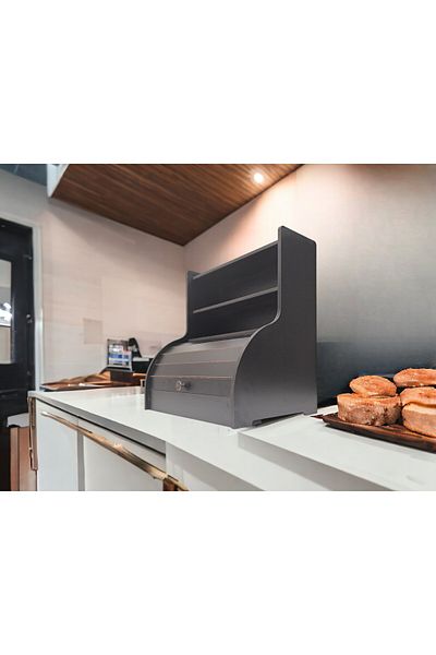 woodluck Bread Bowl with Wooden Shelf, Slider Cover, 2 Bread Bowl with Top Shelf