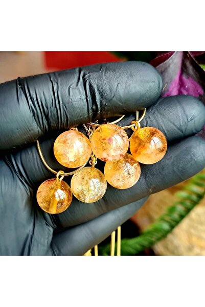 Singincraft Sitrin (BEREKET-ŞANS TAŞI) Doğal Taş Kolye -1cm Çapında Sitrin - El Yapımı Tasarım Ürünler