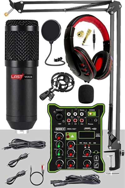 Lastvoice BM800 Functional Paket-1 Stüdyo Mikrofon Ses Kartlı Mikser Kulaklık...
