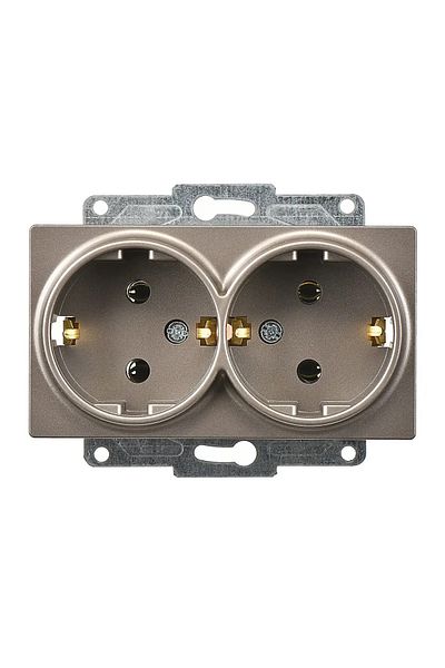 Günsan Eqona Radius Neoline Double Grounded Socket, Mocha (MECHANISMAL KEY)