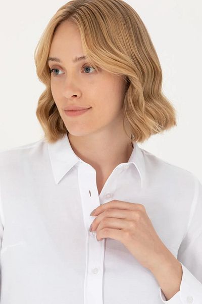 U.S. Polo Assn. Cămașă de bază albă cu mânecă lungă pentru femei