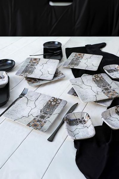 Keramika Artemis Siera Square Breakfast Set 14 Pieces for 6 People