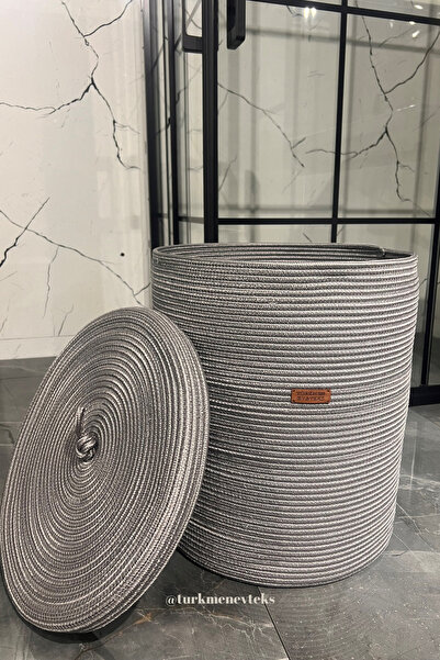Türkmen Ev Tekstil Jüt GriKapaklı Çamaşır sepeti 40 x 45,Kirli Sepeti ,Oyunca...