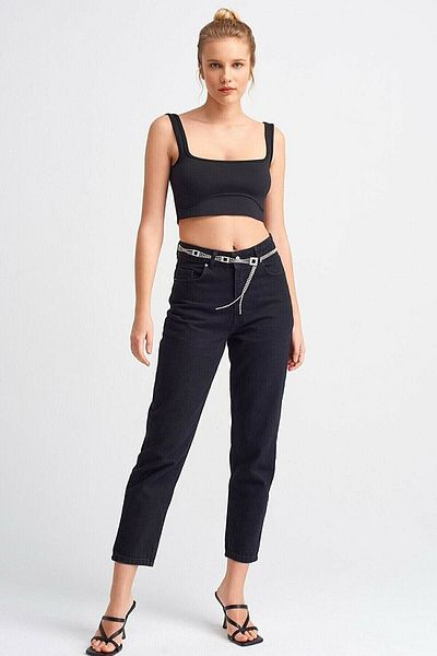 Geppetto Blugi Boyfriend cu talie înaltă - Evan Women's Black Mom Jean 2024