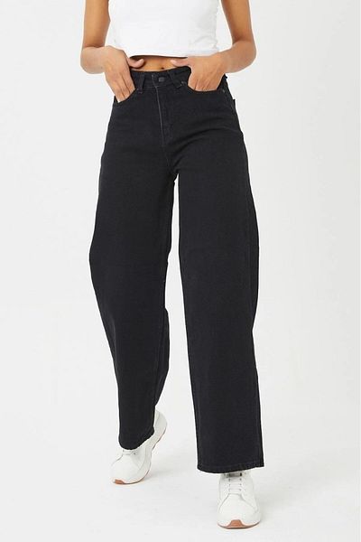 Geppetto Daniella Colorfast Jet Black Pantaloni de blugi Palazzo cu talie foarte înaltă Lycra 2024