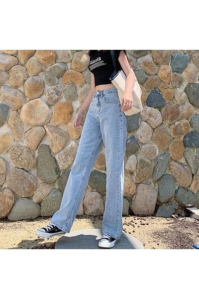 Geppetto Anii '90 Blue Snow Wash Casual Palazzo Wideleg Jean Power Lycra pentru femei cu talie înaltă 2024