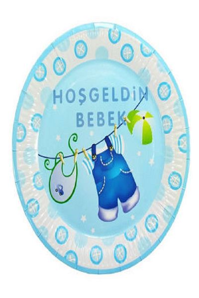 Kazanabil 10-Piece Welcome Baby Baby Shower Party Cardboard Plate Blue